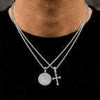 Micro Iced Celtic Cross and GLD Chief Coin Pendant Set in White Gold