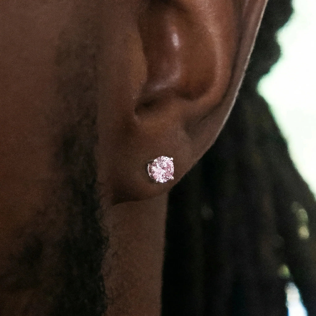 Pink Round Cut Stud Earring in White Gold - 5mm