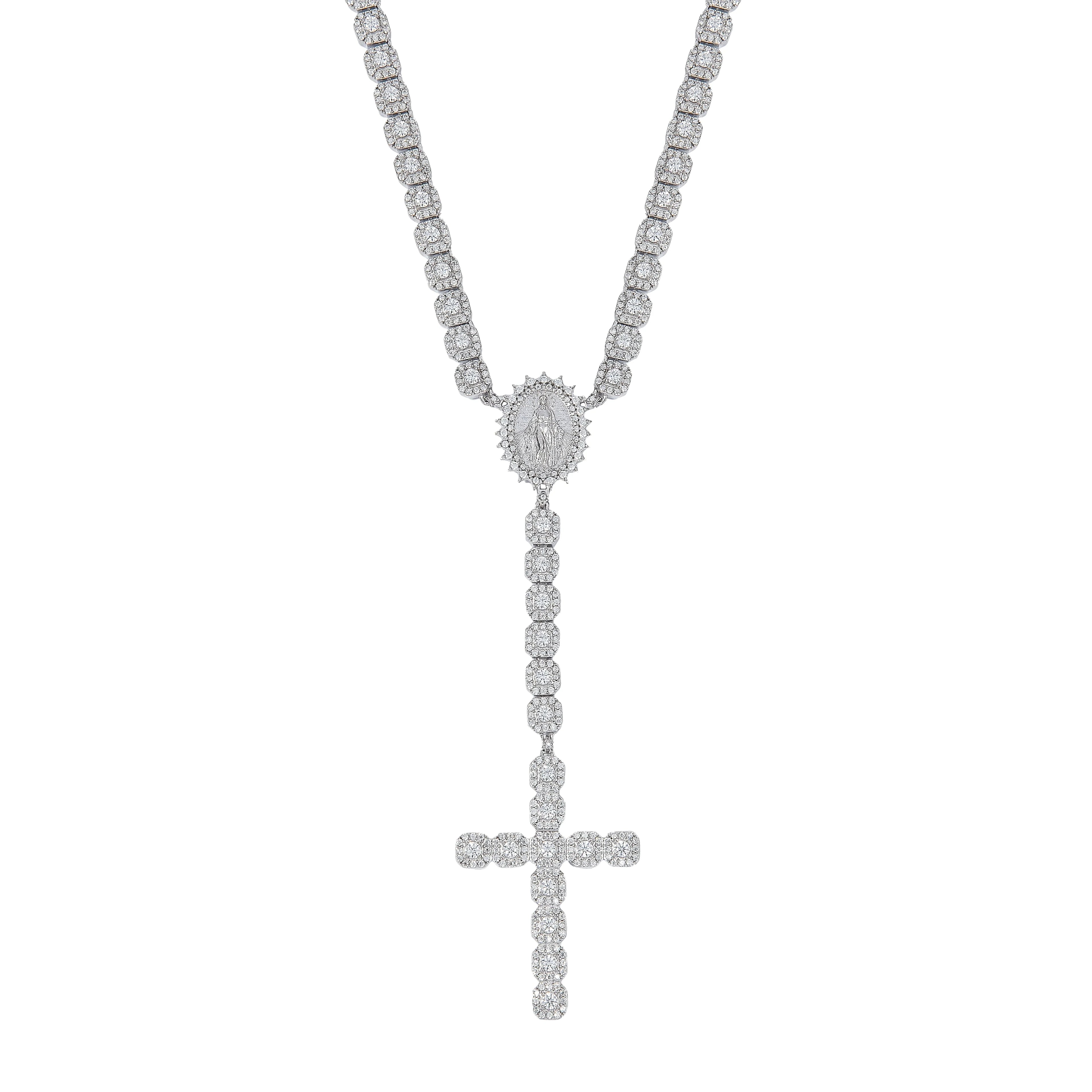Moissanite Micro Clustered Rosary Chain in Sterling Silver