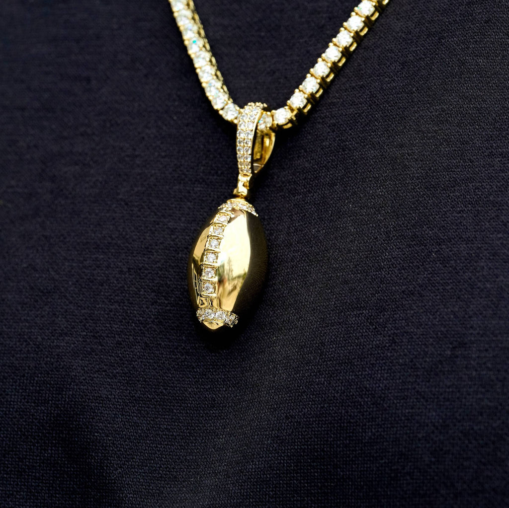 Iced Stitched Football Pendant in Yellow Gold