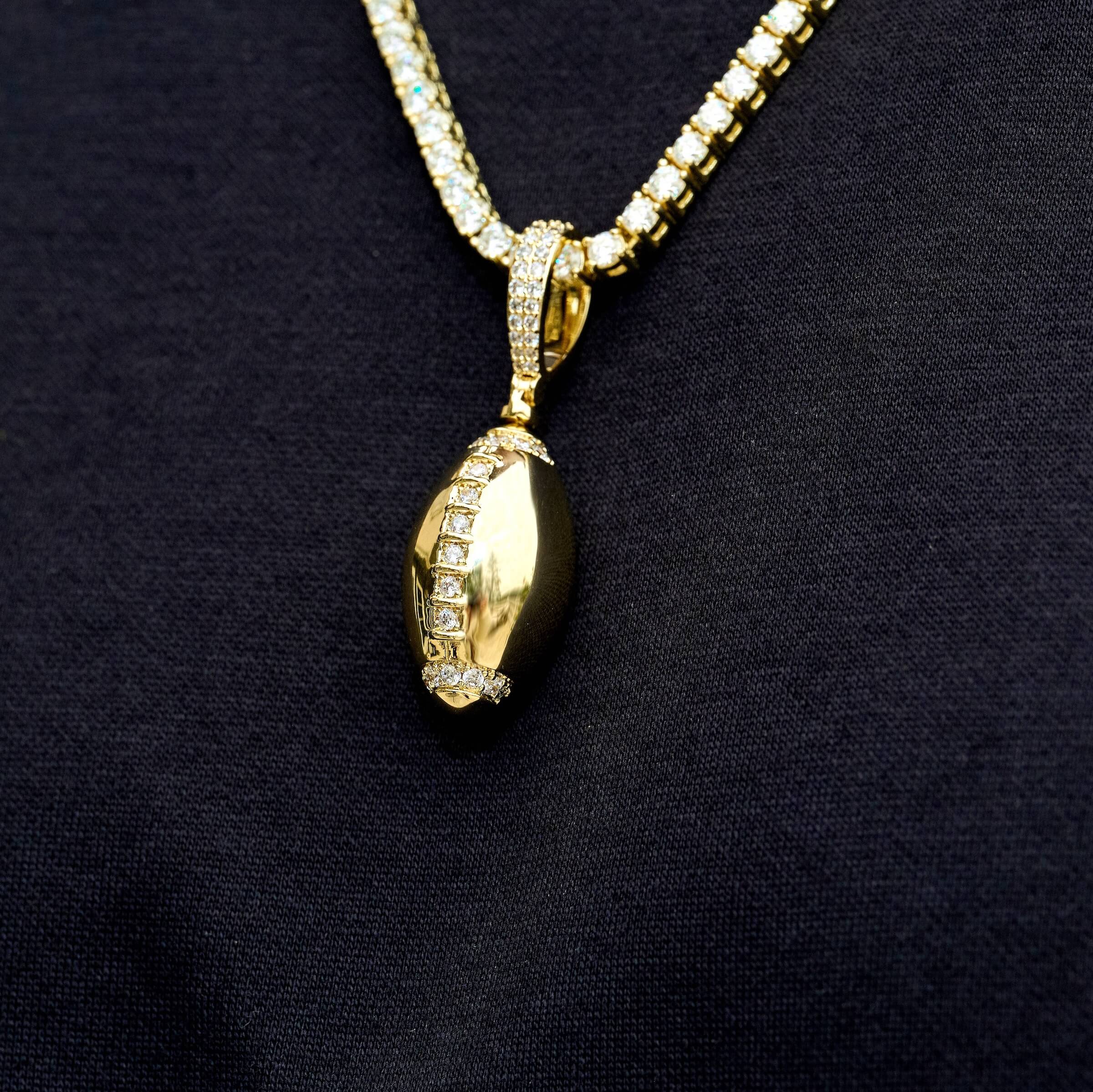 Iced Stitched Football Pendant in Yellow Gold