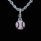Iced Baseball Clip On Pendant - White Gold