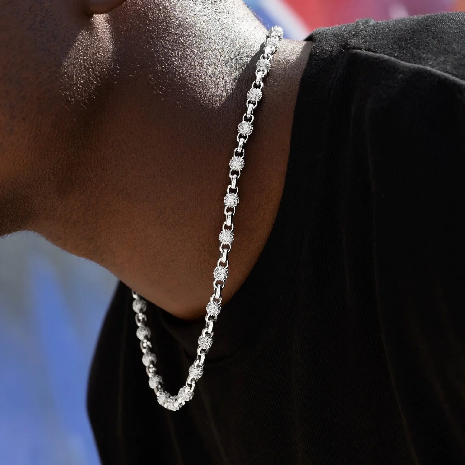 Iced Ball Box Link Chain in White Gold - 6mm