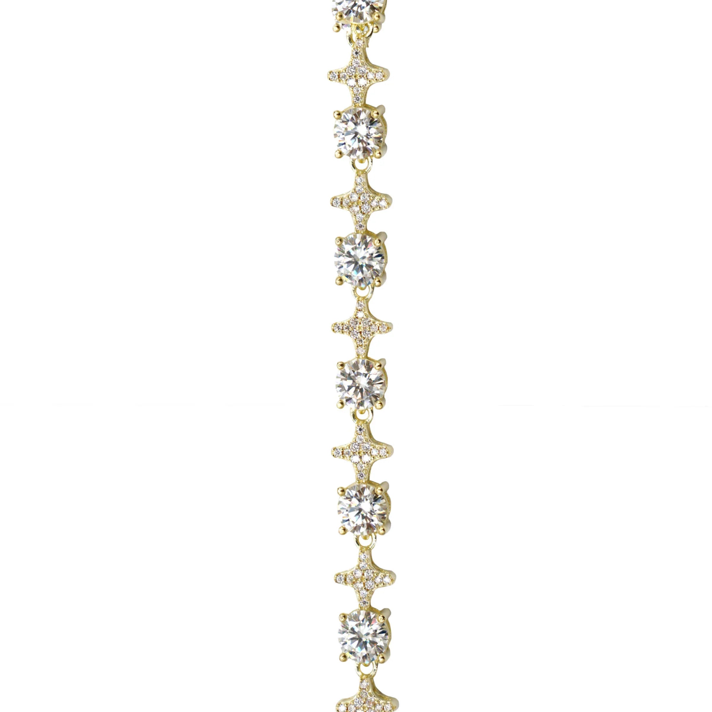 Men's Moissanite Round Stone Star Tennis Chain in Yellow Gold Vermeil - 6mm
