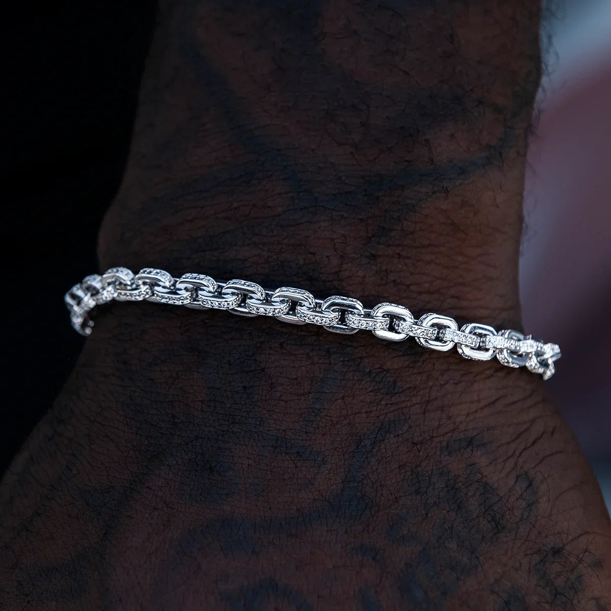 Iced Box Chain Bracelet in White Gold