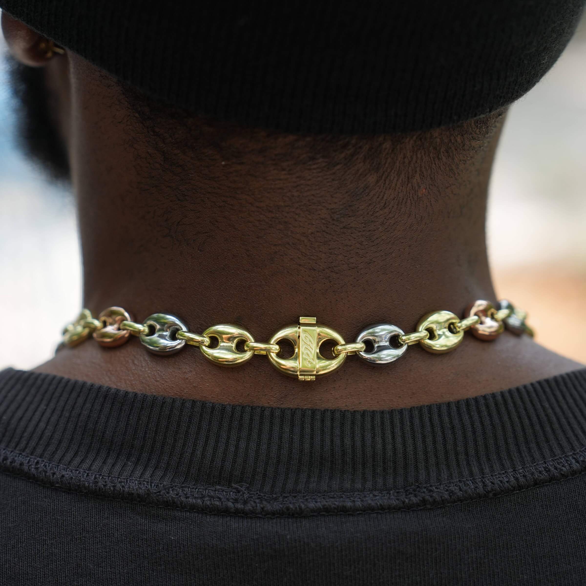 Puffed Mariner Chain Necklace in Yellow, Rose, and White Gold - 12mm