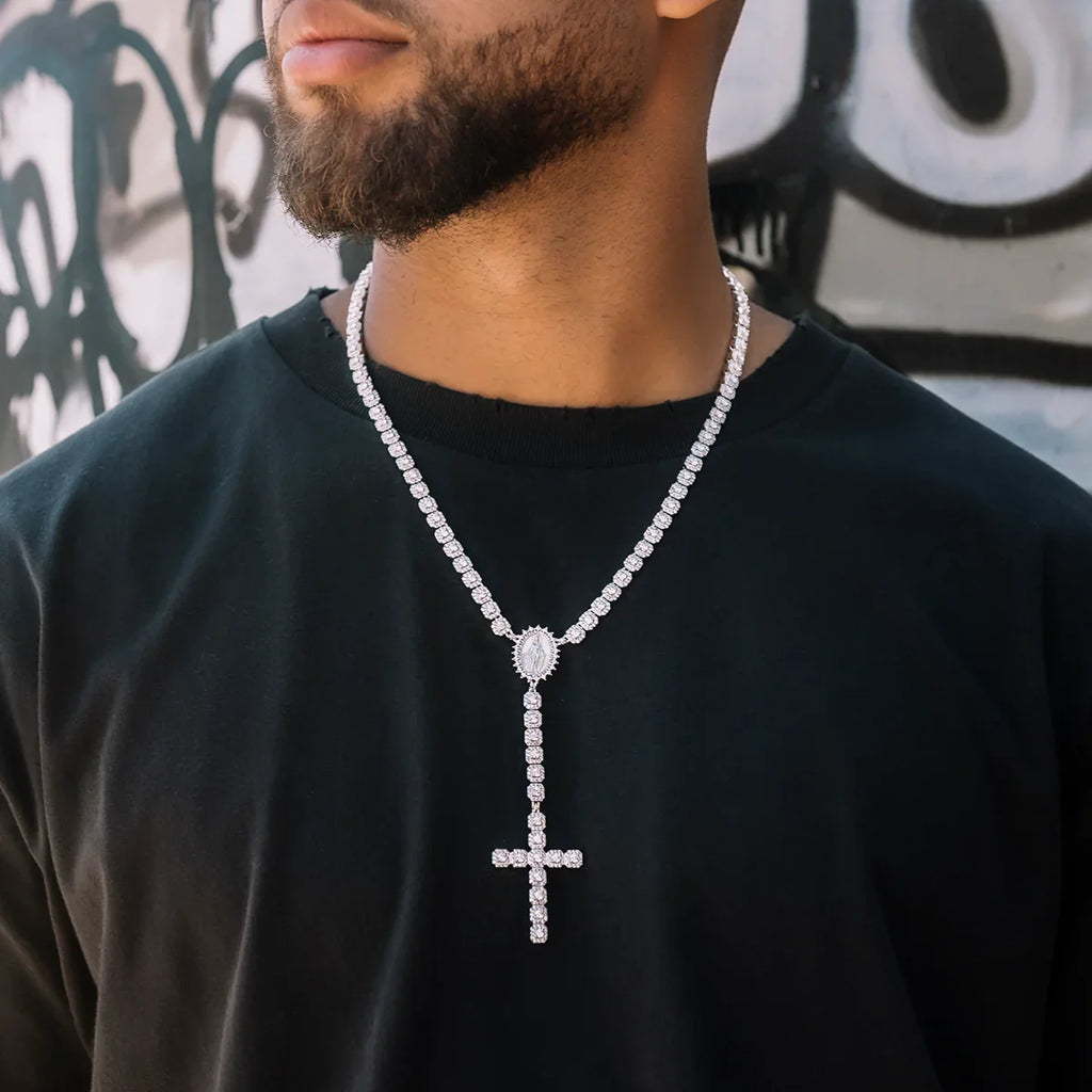 Micro Clustered Rosary Chain in White Gold - 6mm