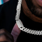 Diamond Baguette Station Cuban Chain in White Gold- 12mm