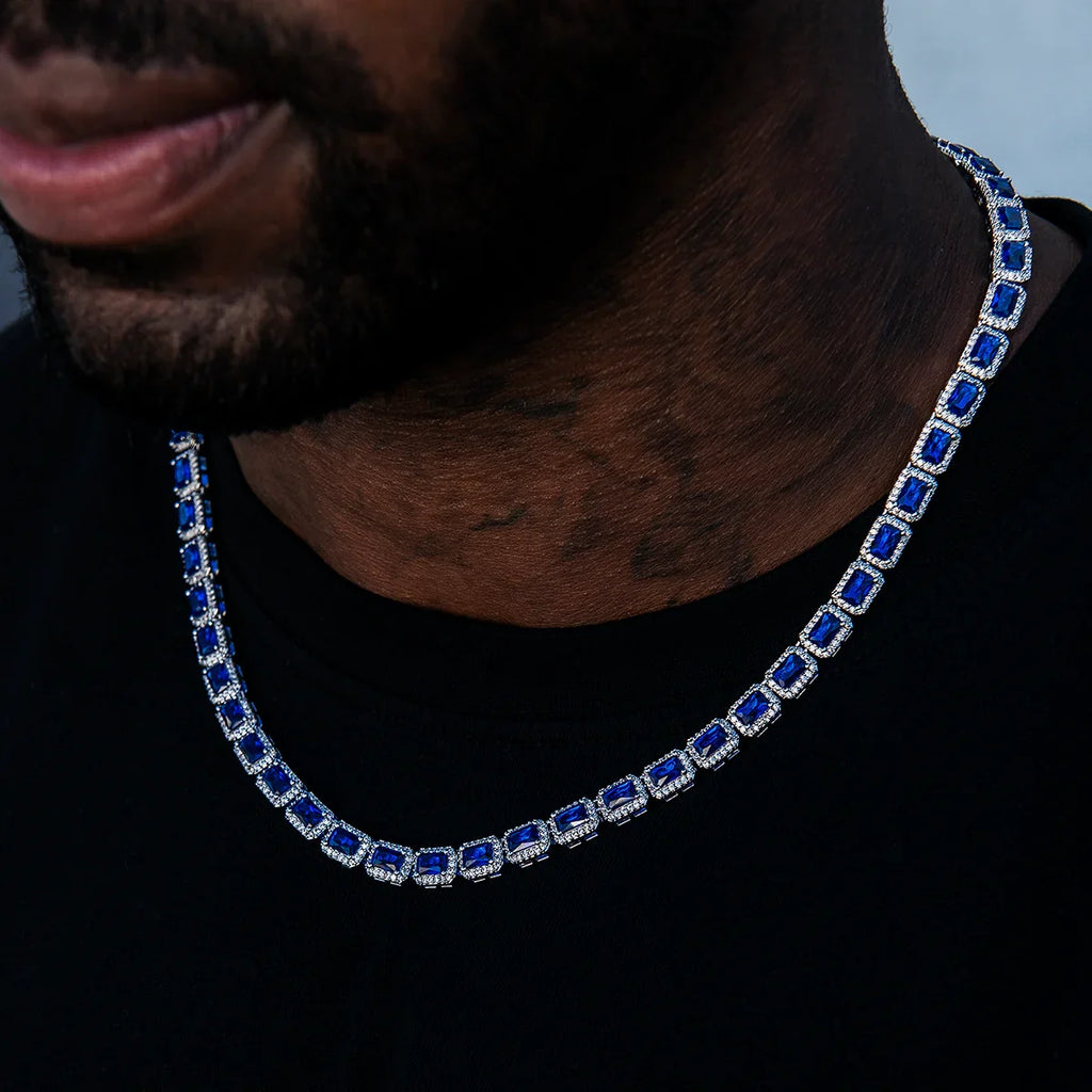 Sapphire Cushion Cut Tennis Chain in White Gold - 7mm