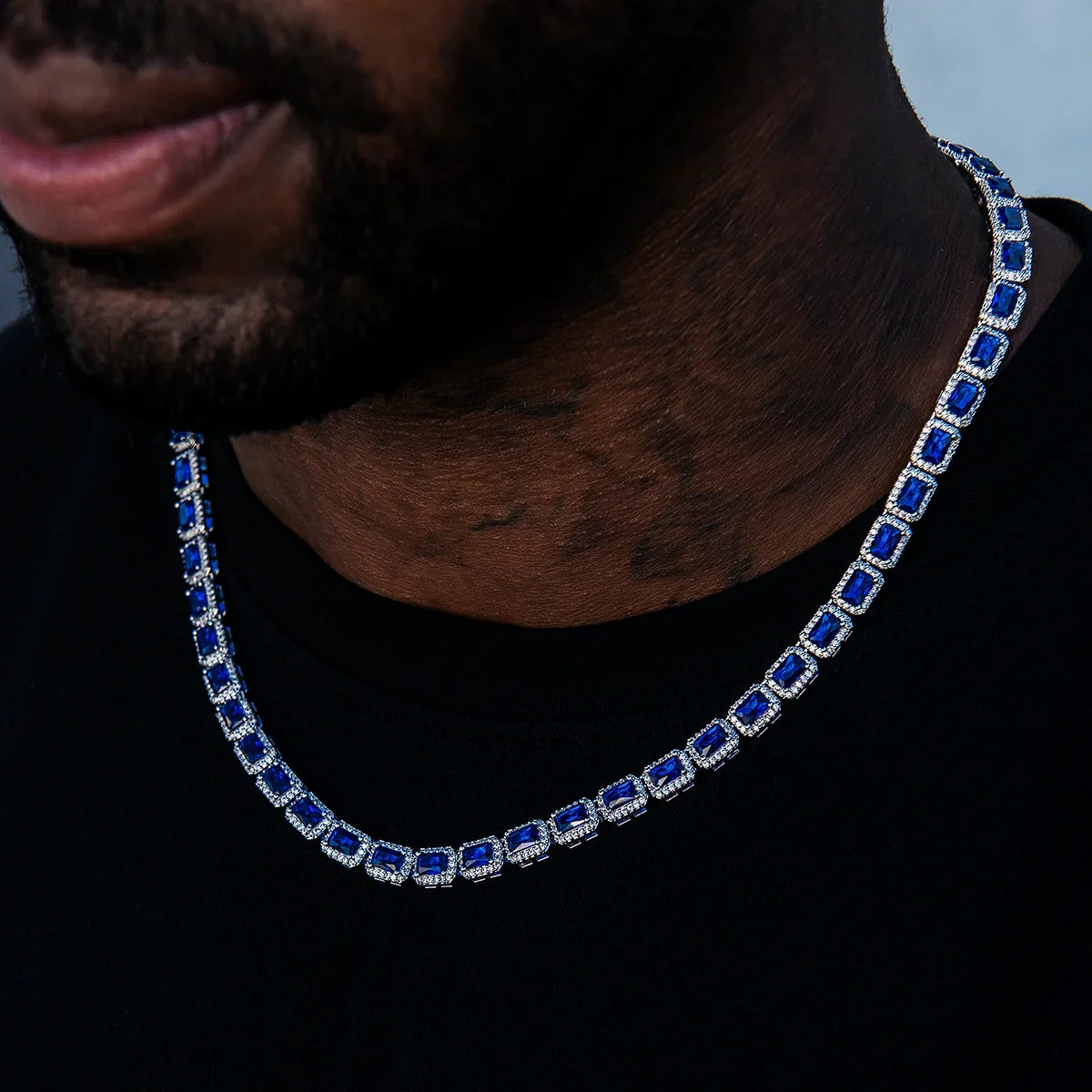 Sapphire Cushion Cut Tennis Chain in White Gold - 7mm