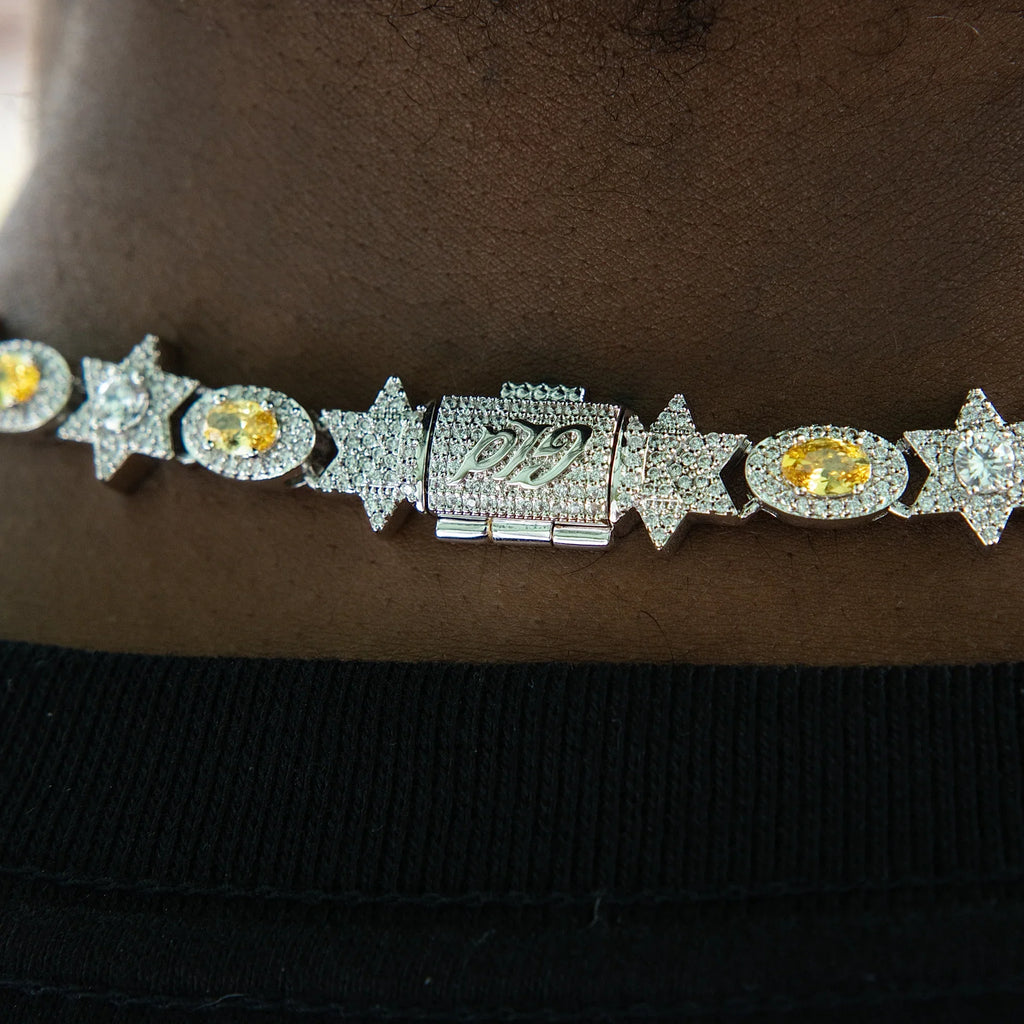 Iced Canary Star Oval Chain in White Gold - 12MM