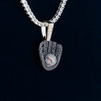 Iced Black Baseball Pendant in Yellow Gold