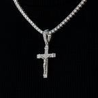 Iced Flat Crucifix Cross Pendant in White Gold