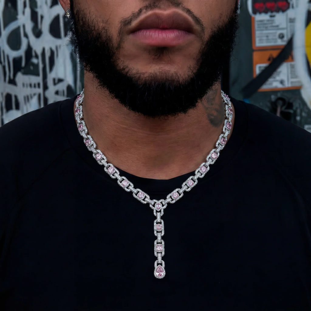 Diamond Cluster Mariner Teardrop Pink Lariat Chain in White Gold