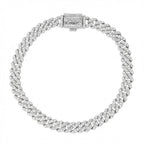 Micro Diamond Prong Moissanite Cuban Bracelet in Sterling Silver - 6MM