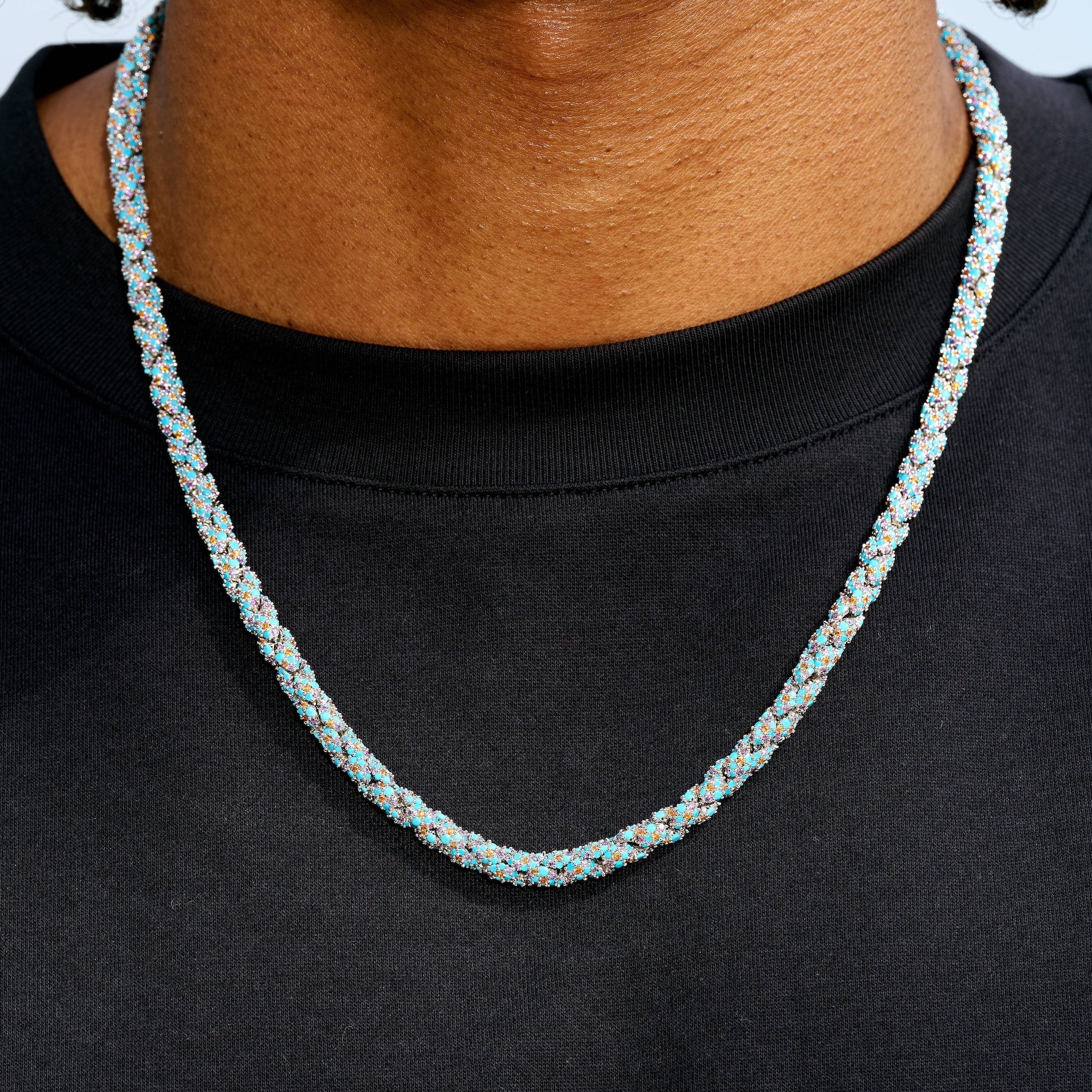 Iced Candy Rope Chain Necklace in White Gold