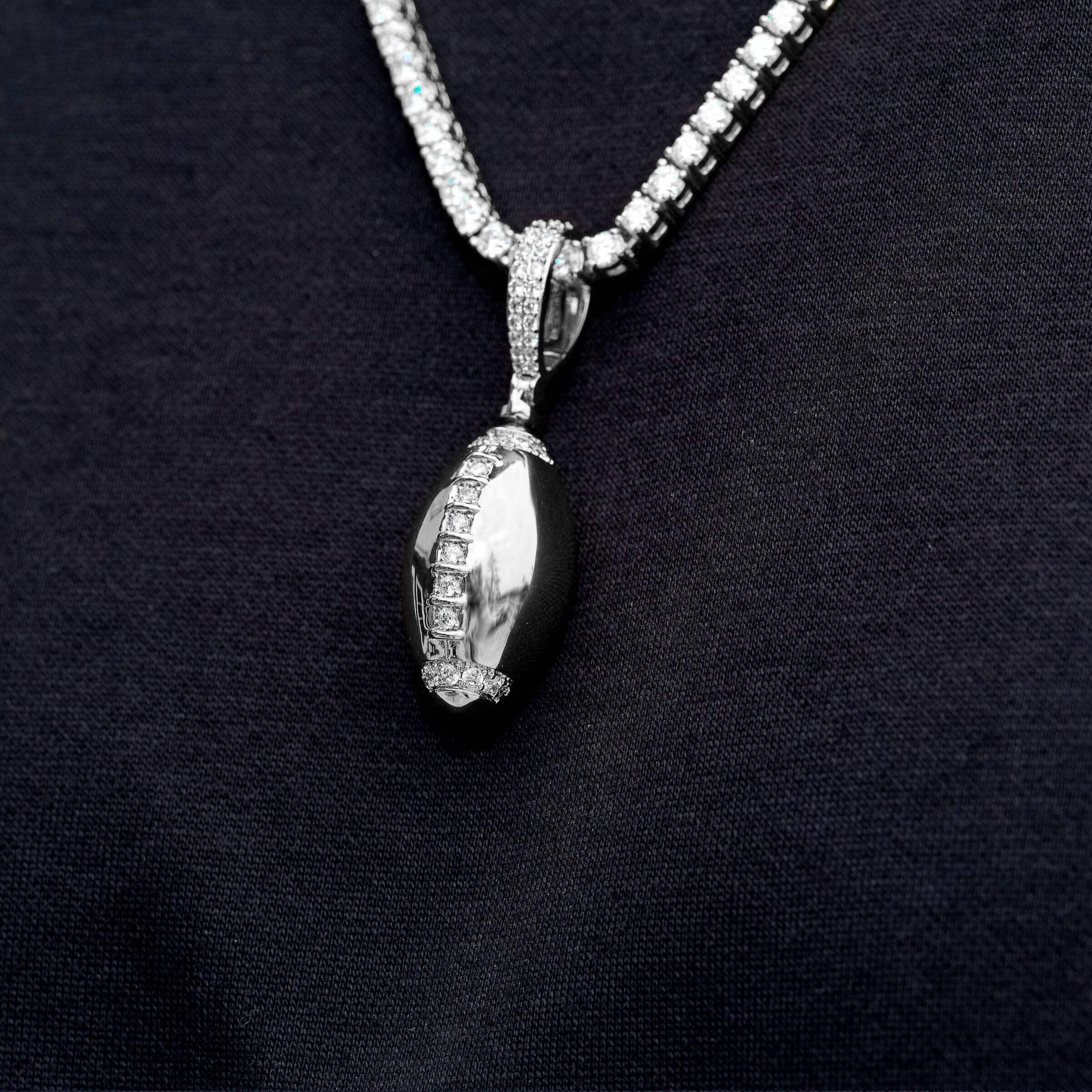 Iced Stitched Football Pendant in White Gold