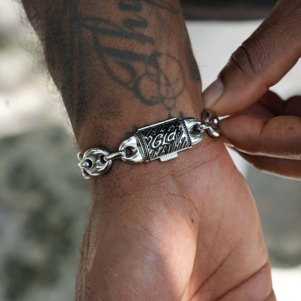 Puffed Mariner Chain Bracelet in White Gold - 12mm