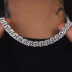Baguette Chain Link Necklace in White Gold- 8mm