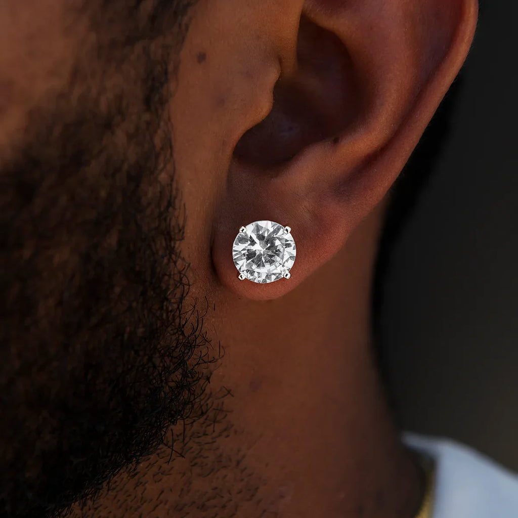 10mm Round Cut Diamond Stud Earrings in White Gold