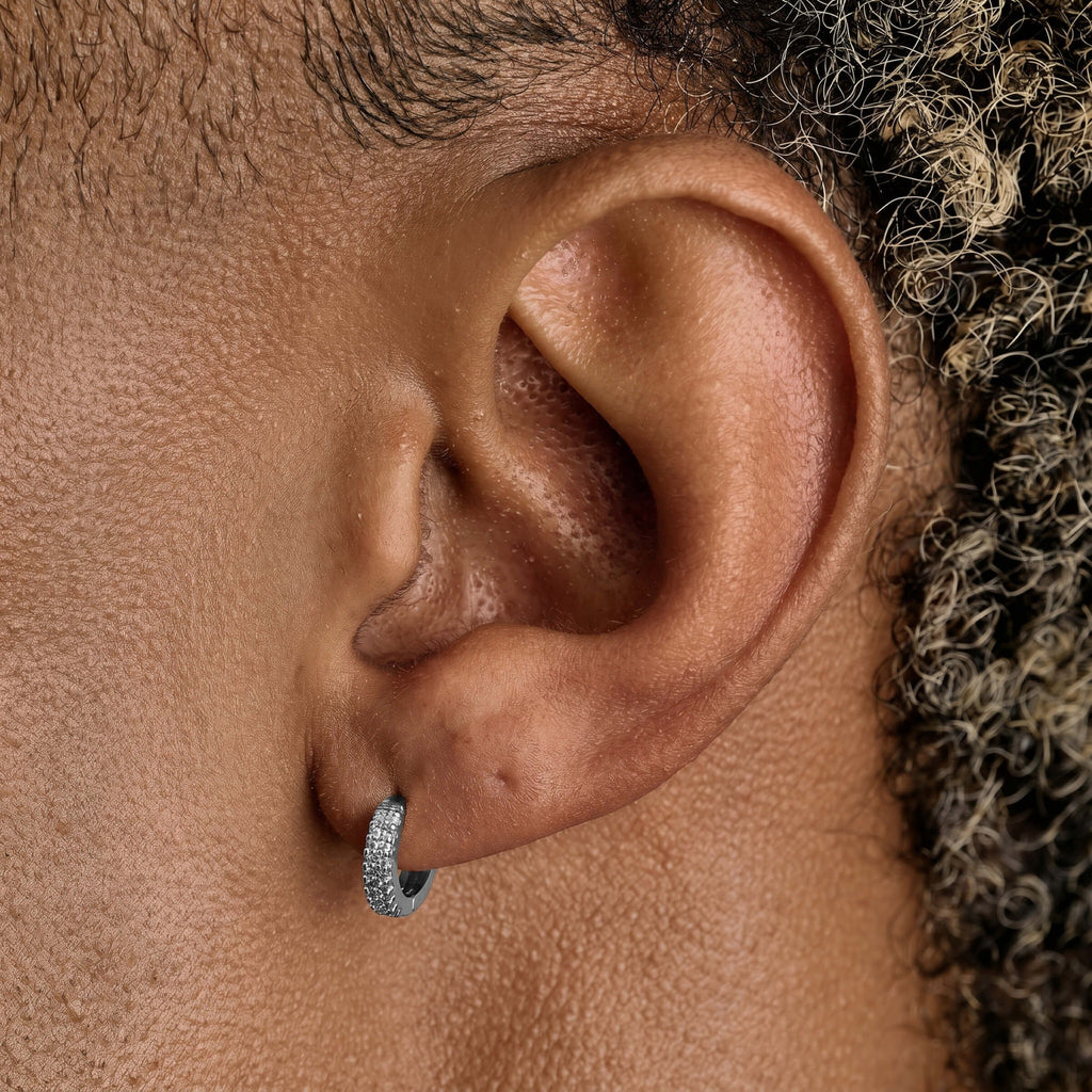 Double Row Hoop Earrings in White Gold