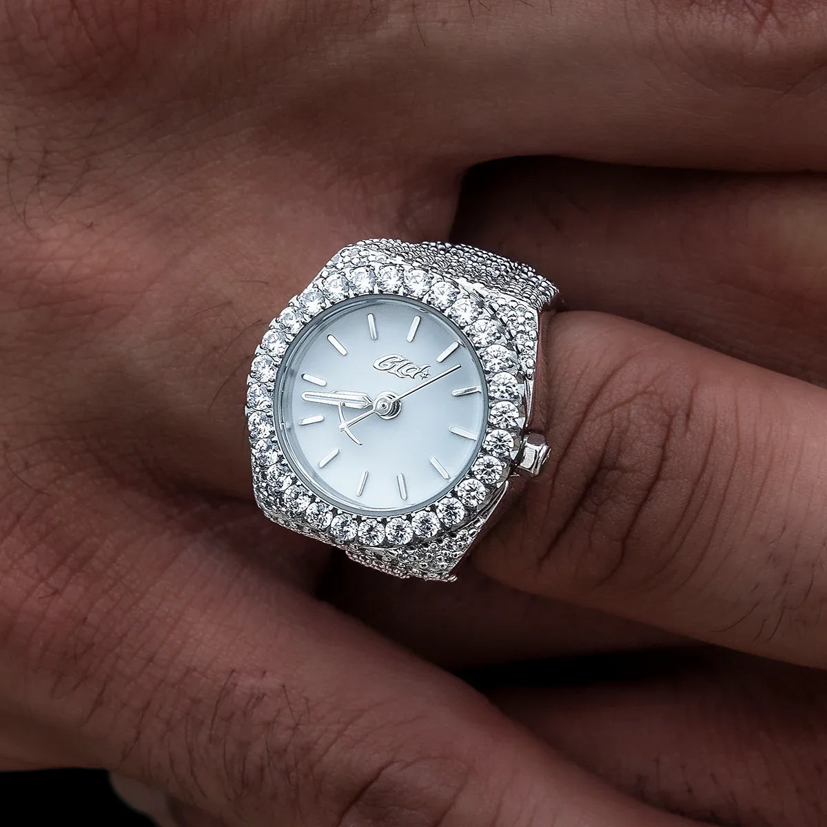 Diamond Watch Ring in White Gold Vermeil