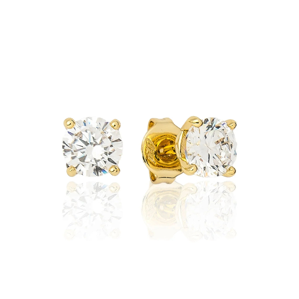Moissanite Round Cut Diamond Stud Earring in Yellow Gold Vermeil - 5mm