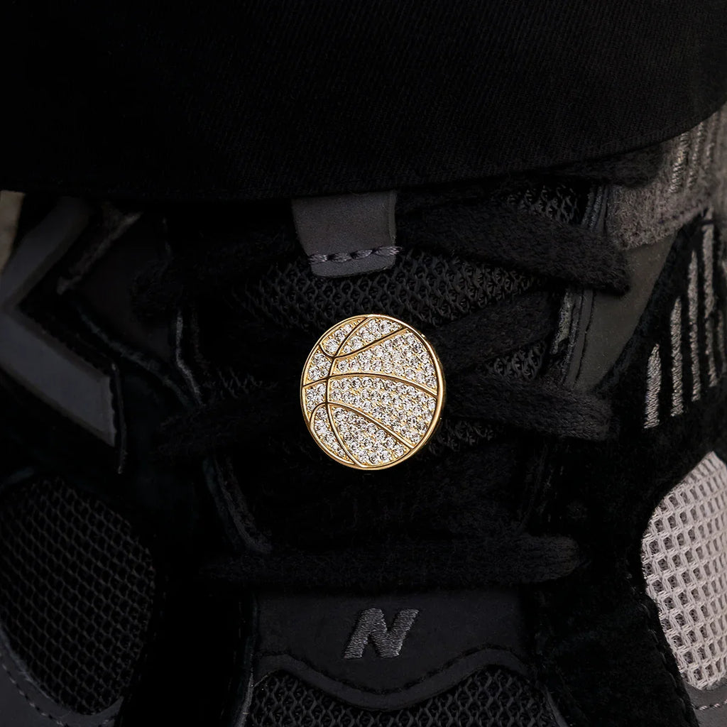 Pave Basketball Shoelace Charm in Yellow Gold