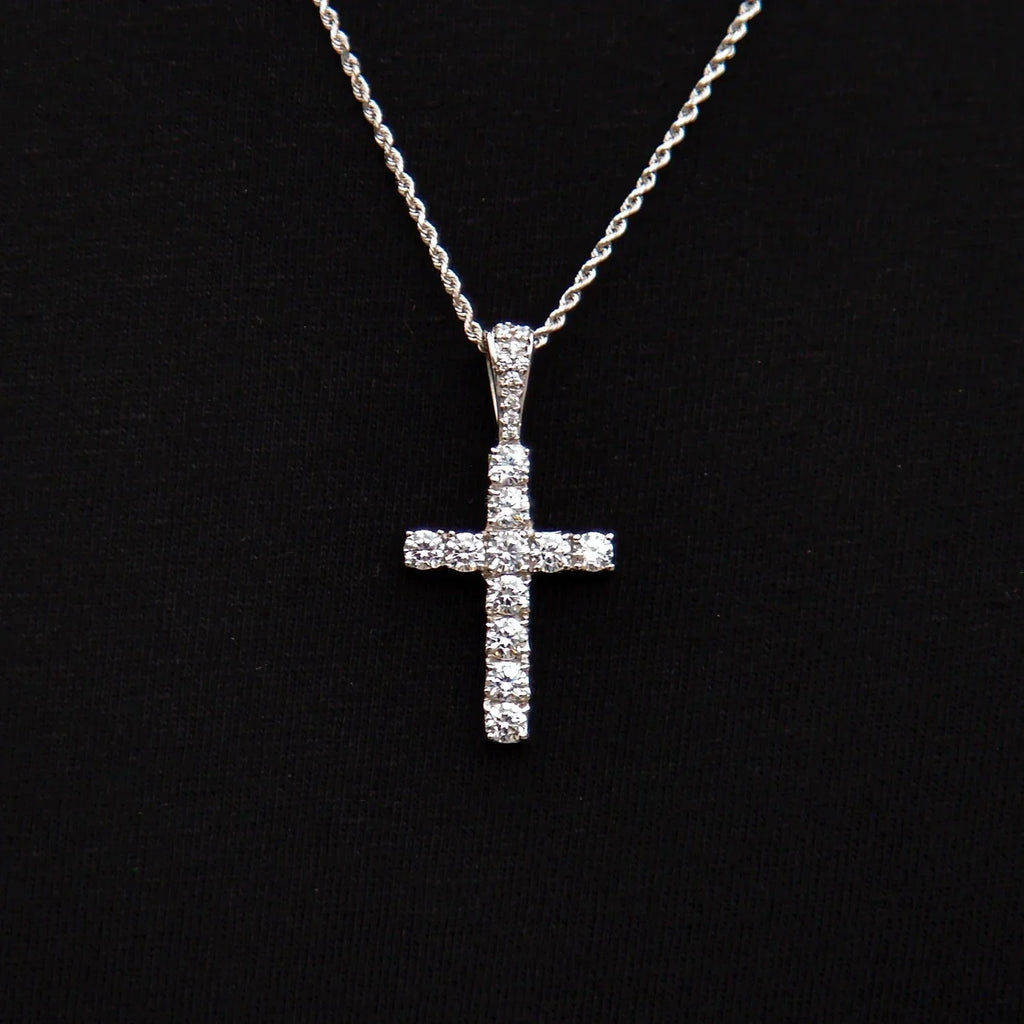 Micro Diamond Cross Pendant + 2MM Rope Chain Bundle in White Gold