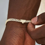 Men's 6MM Micro Diamond Prong Moissanite Cuban Bracelet in Yellow Gold Vermeil