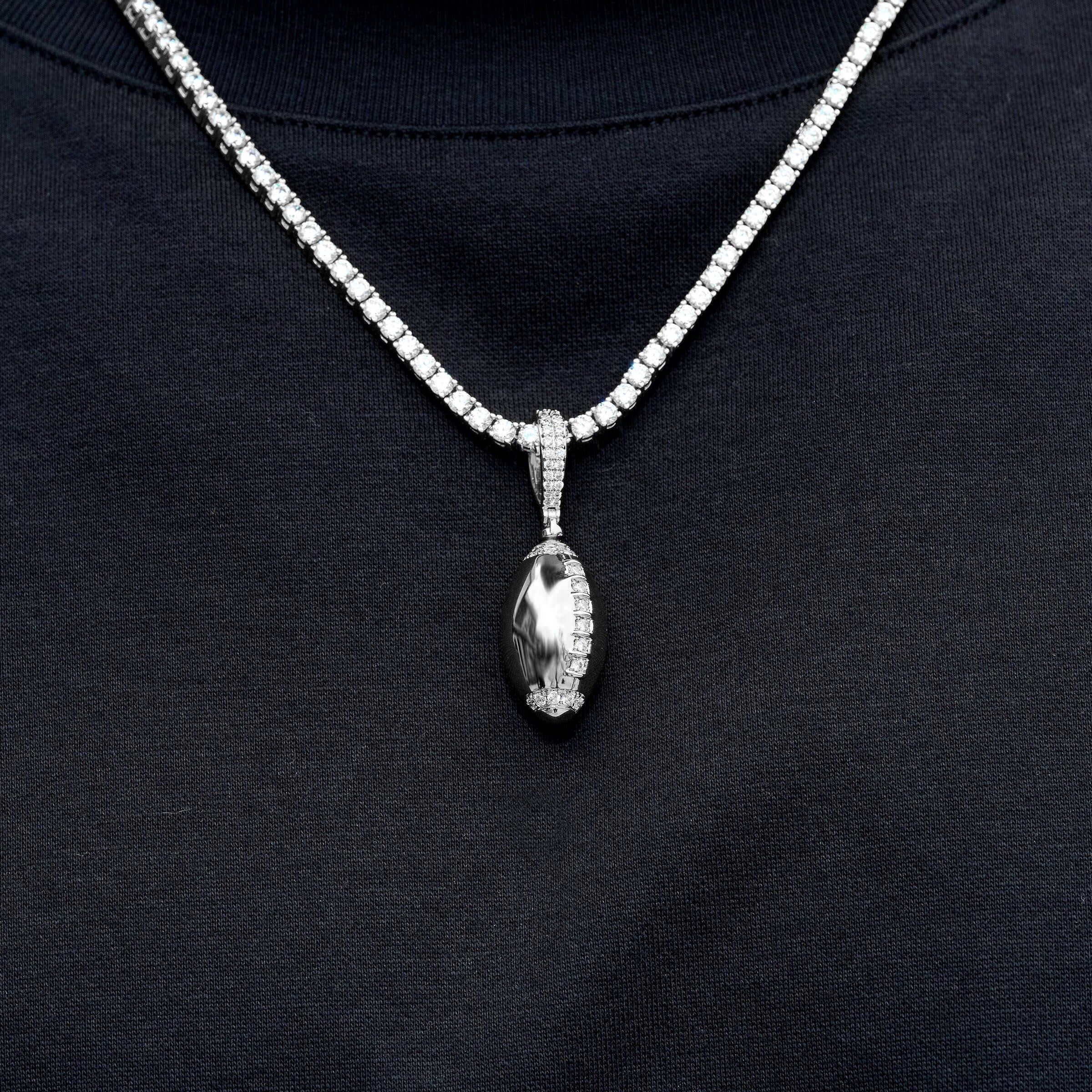 Iced Stitched Football Pendant in White Gold