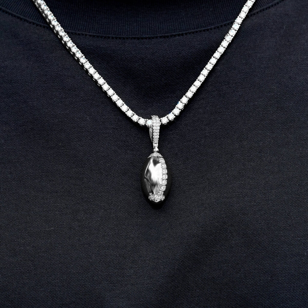 Iced Stitched Football Pendant in White Gold