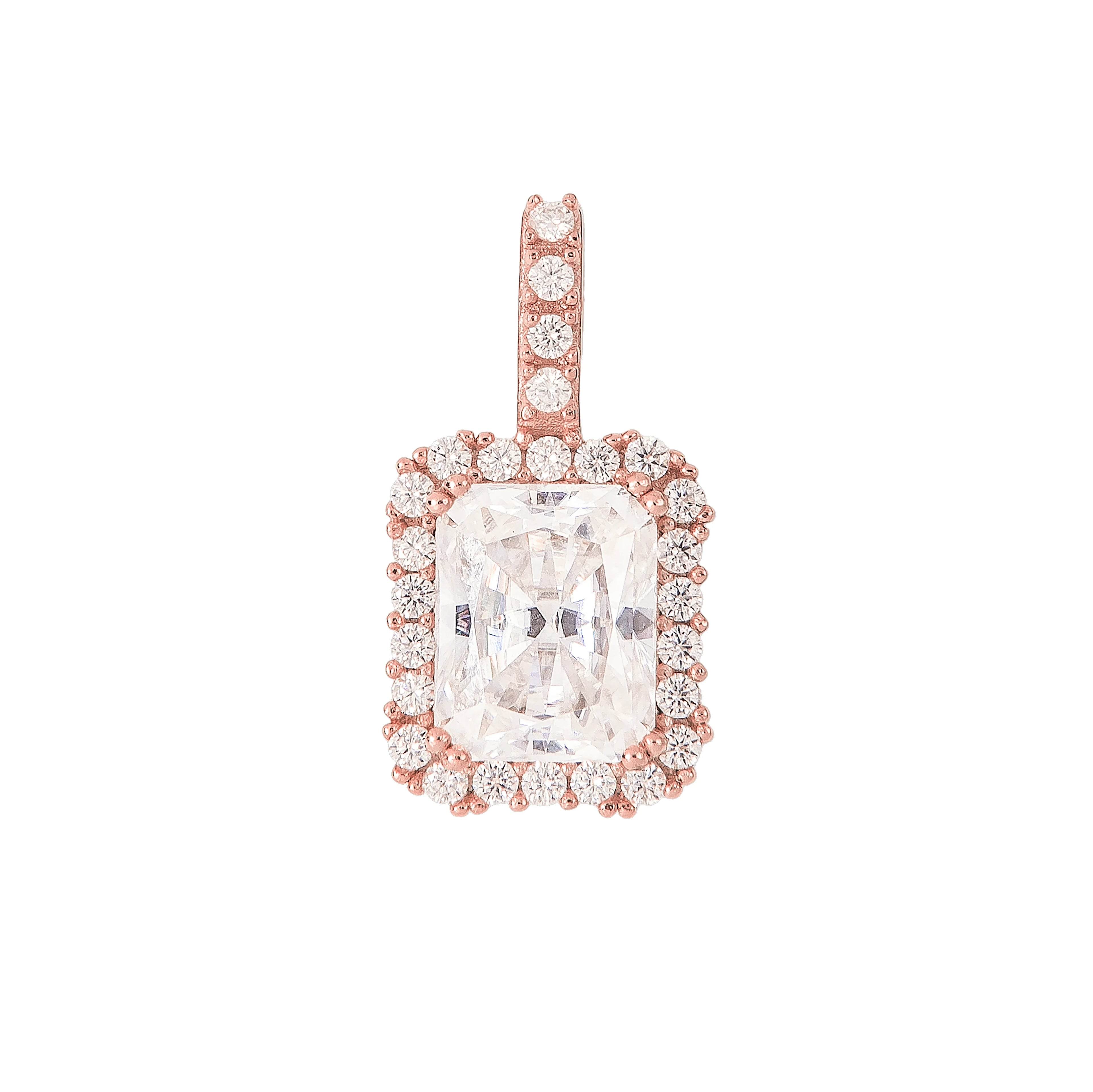 Men's Moissanite Micro Diamond Stone Pendant in Rose Gold Vermeil