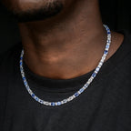 Blue Mixed Oval Cut Tennis Chain in White Gold - 5mm