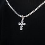 Iced Micro Round Cross Pendant in White Gold