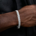 Baguette Chain Link Necklace + Bracelet in White Gold- 8mm
