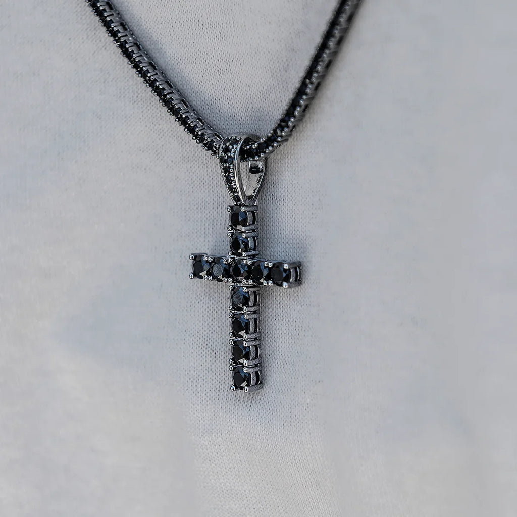 Black Stone Diamond Cross Pendant in Black