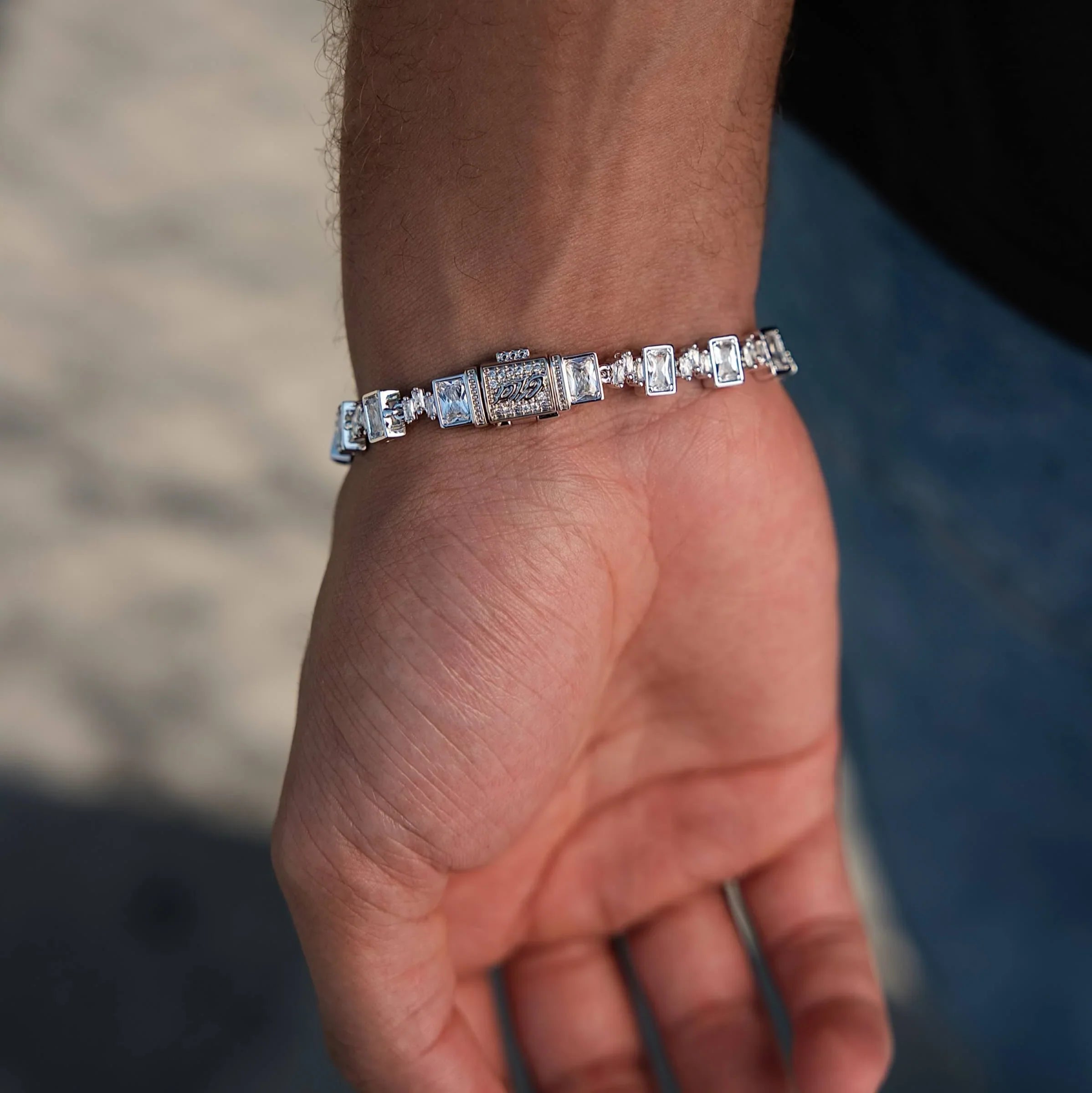 Diamond Square Cut Tennis Chain Bracelet in White Gold