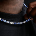 Blue Mixed Oval Cut Tennis Chain in White Gold - 5mm