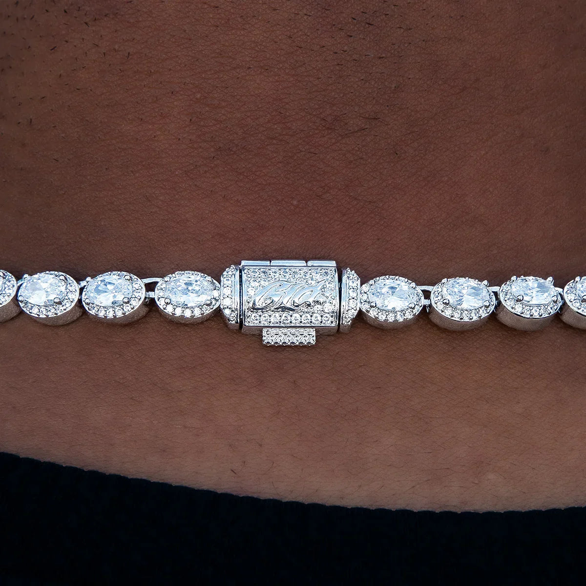 Diamond Oval Clustered Tennis Chain in White Gold- 4mm