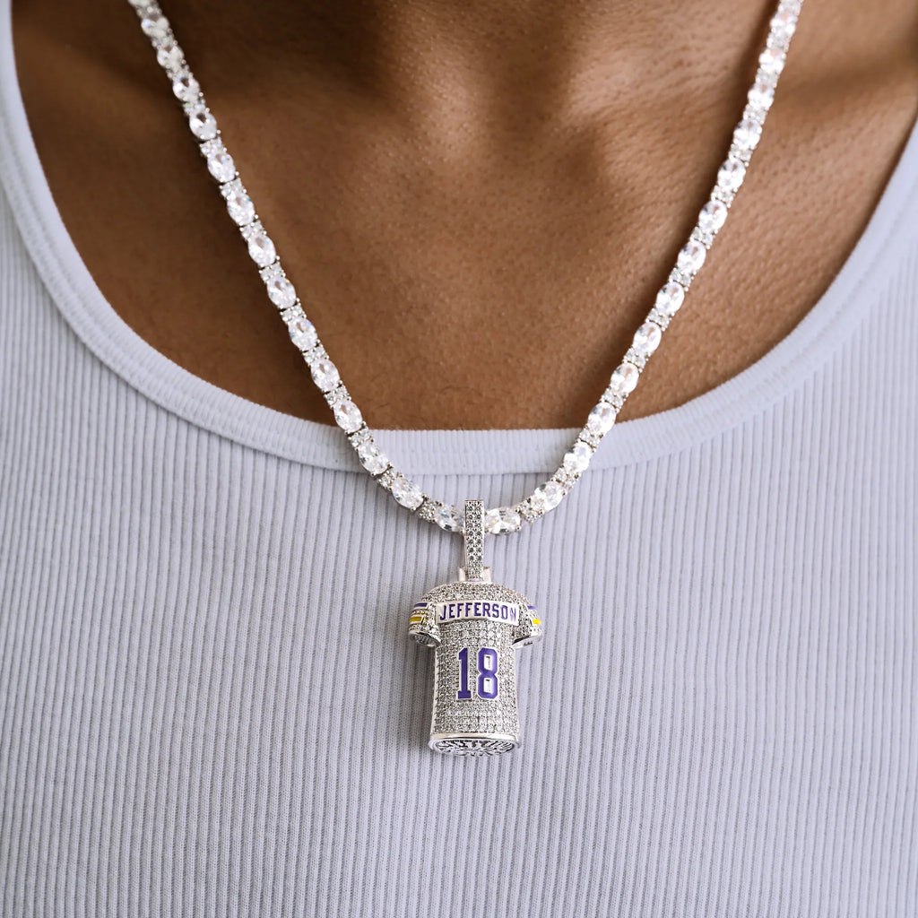 Minnesota Vikings Justin Jefferson Official NFL Jersey #18 Pendant in White Gold