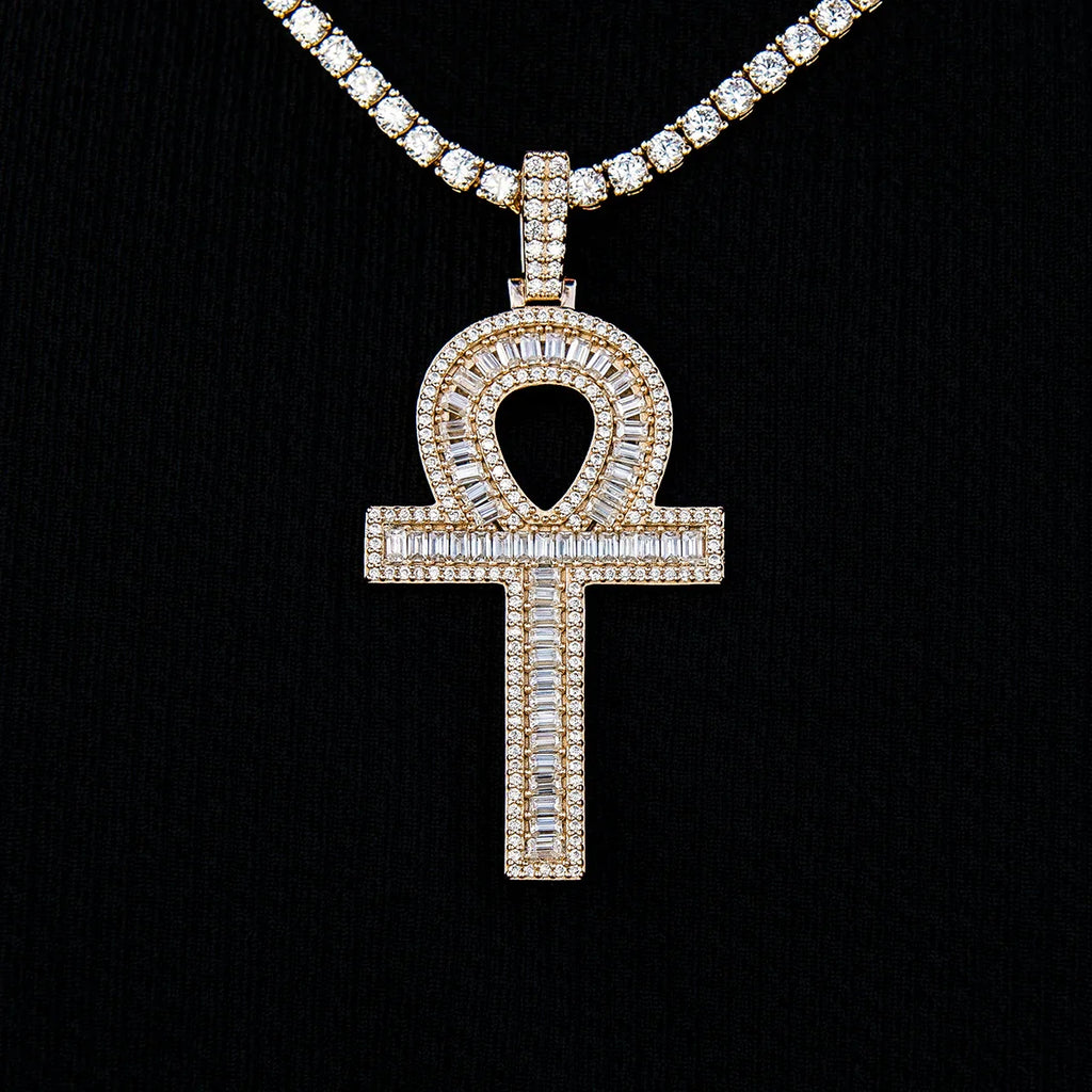 Men's Moissanite Ankh Cross Pendant in Yellow Gold Vermeil