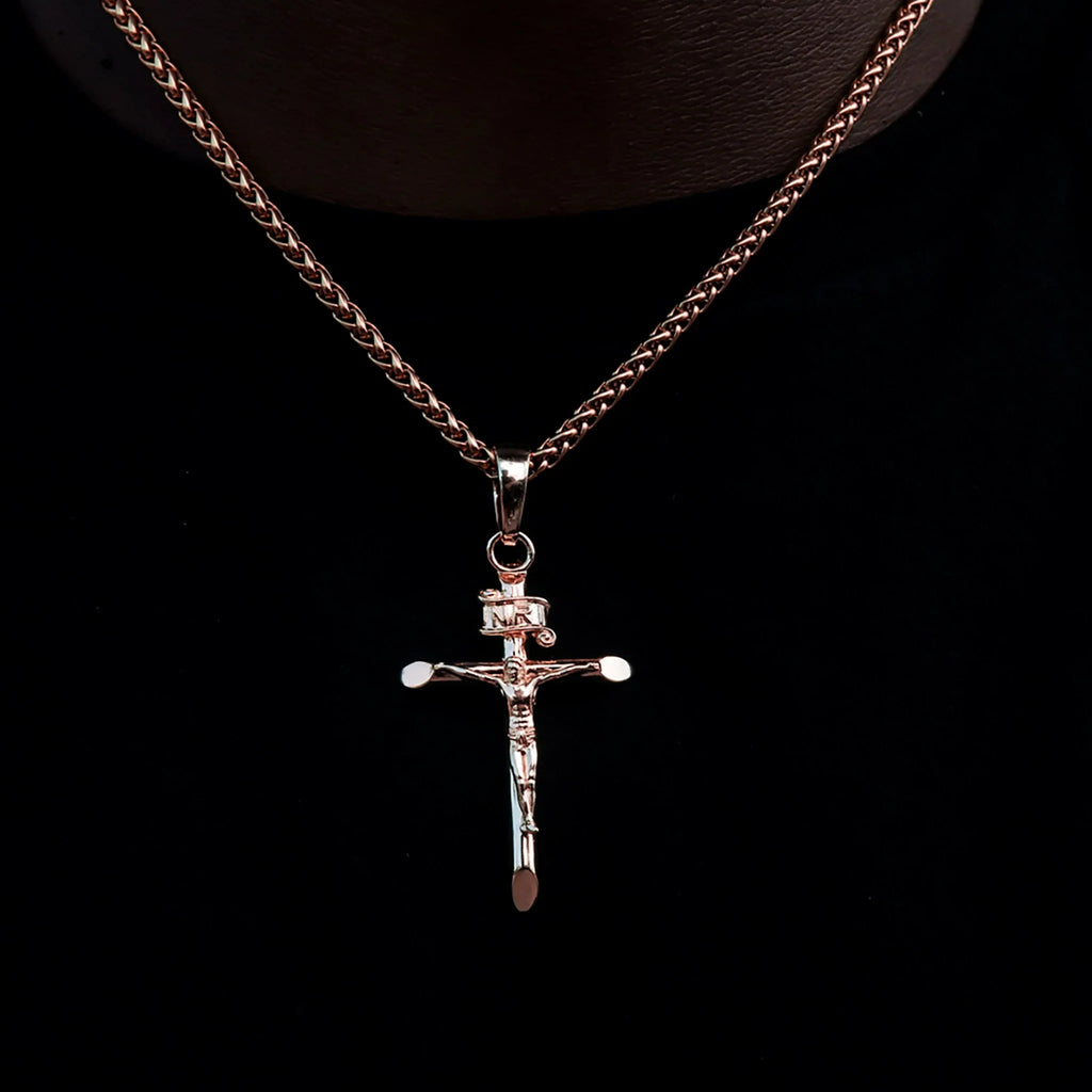 Large Crucifix Cross Pendant in Rose Gold
