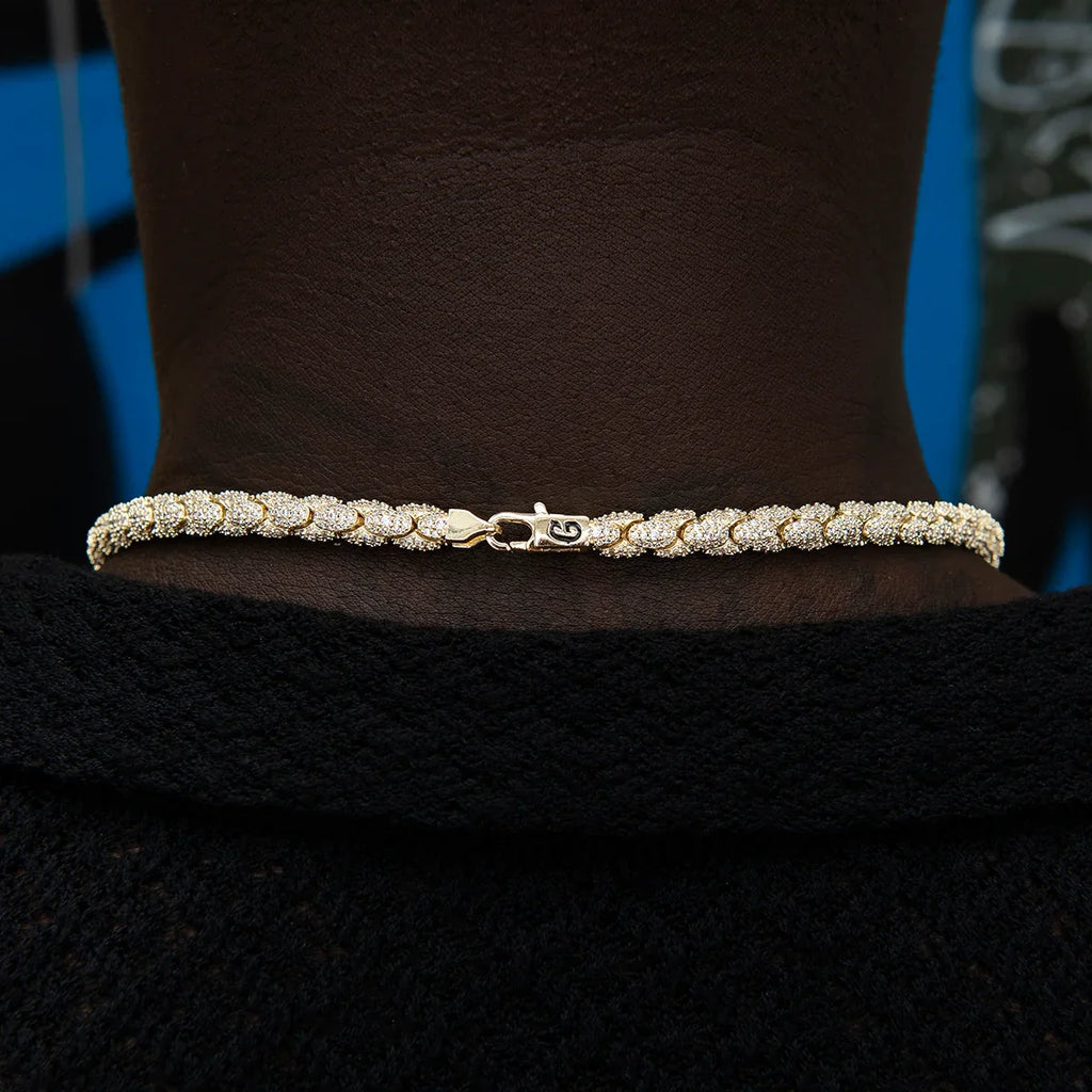 Diamond Pave Snake Link Chain in Yellow Gold-6mm