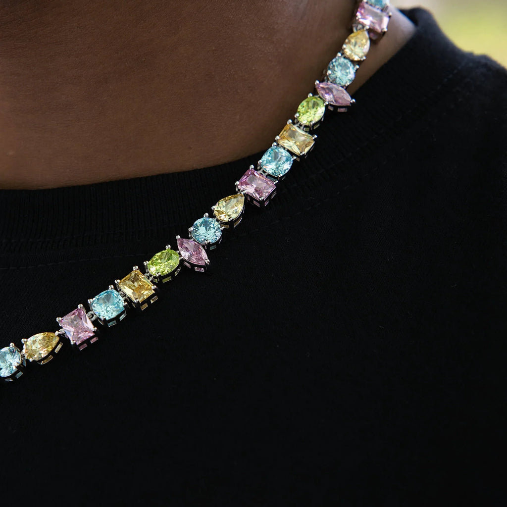 Floating Pastel Multicolor Stone Chain in White Gold