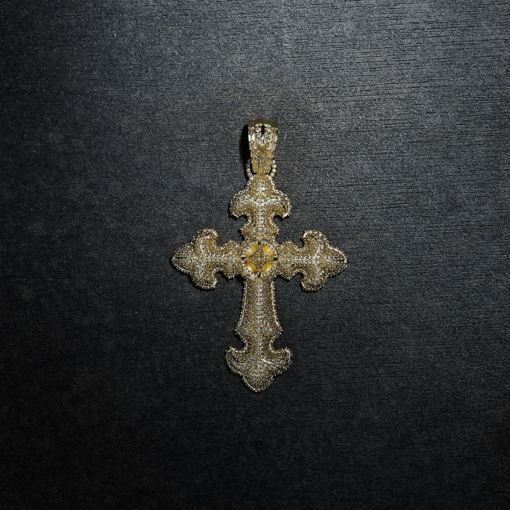 GLD X Bloody Osiris Large Iced Canary Cross Pendant in Yellow Gold Vermeil