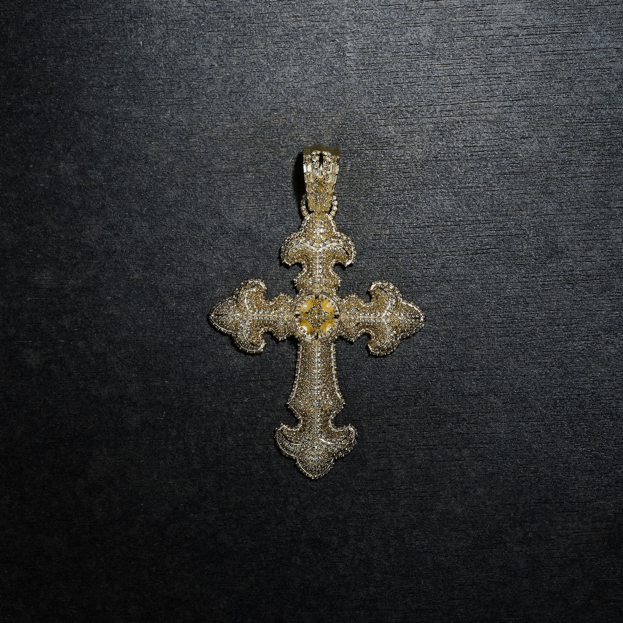 GLD X Bloody Osiris Large Iced Canary Cross Pendant in Yellow Gold Vermeil