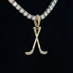 Iced Hockey Sticks Pendant in Yellow Gold