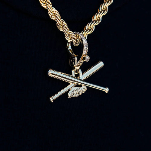 Baseball Bat Clip On Pendant in Yellow Gold
