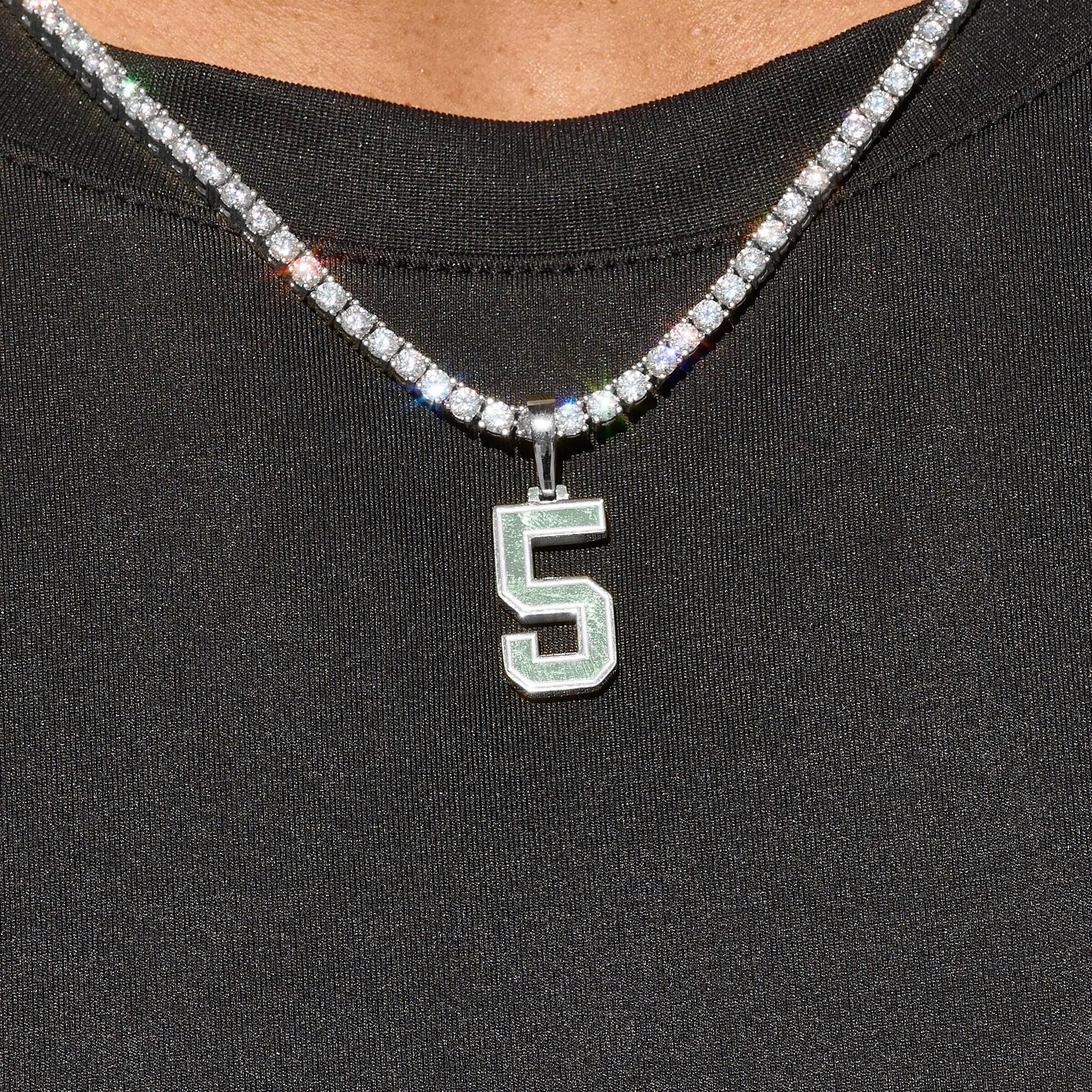 Micro Block Number Pendant in White Gold